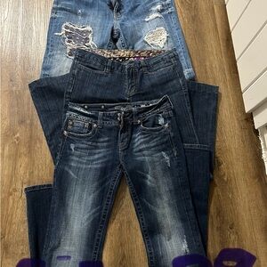 Miss Me Blue Boot Cut Jeans with Distressed Detailing